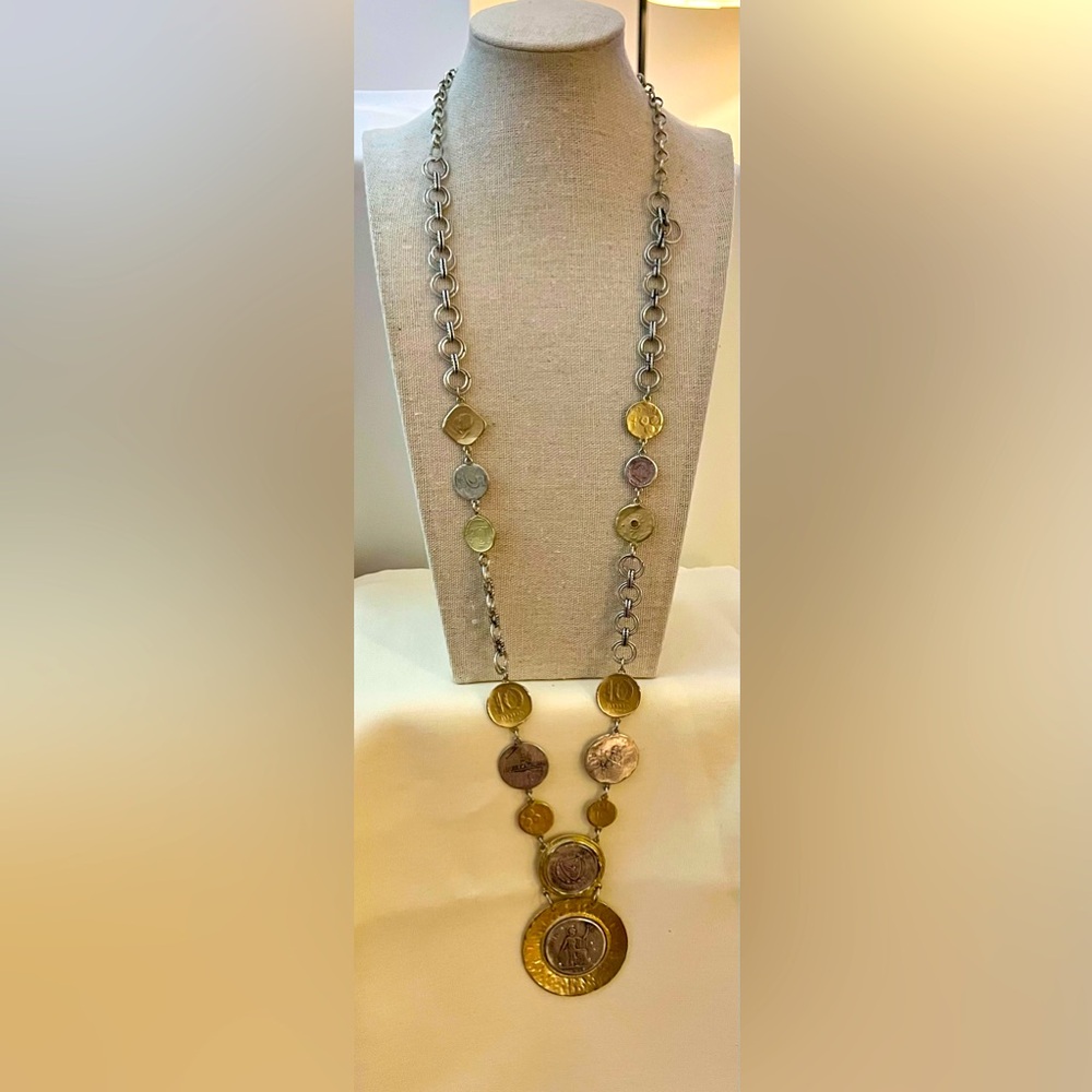 Gold and Silver Coin Pendant Necklace